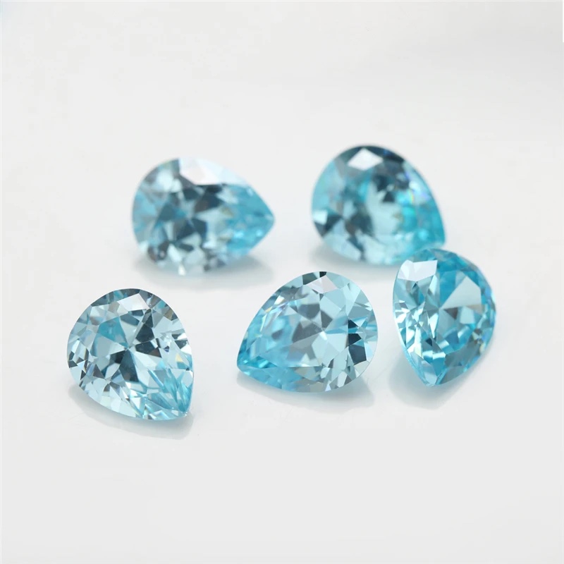Pear Colored Cubic Zirconia Sea Blue Loose Stone