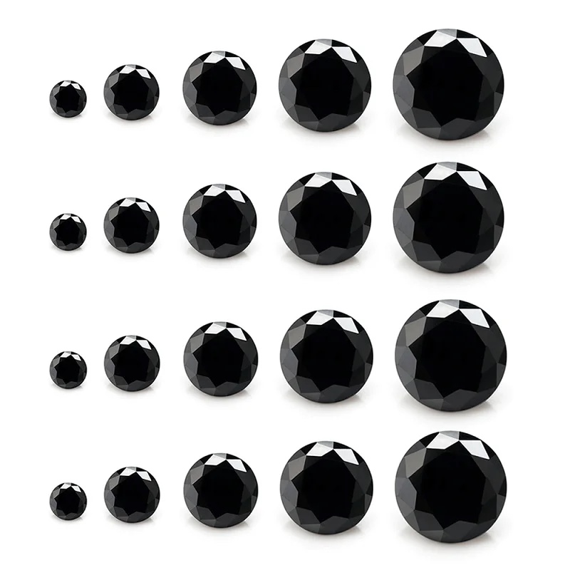 Round Colored Cubic Zirconia Black Loose Stone