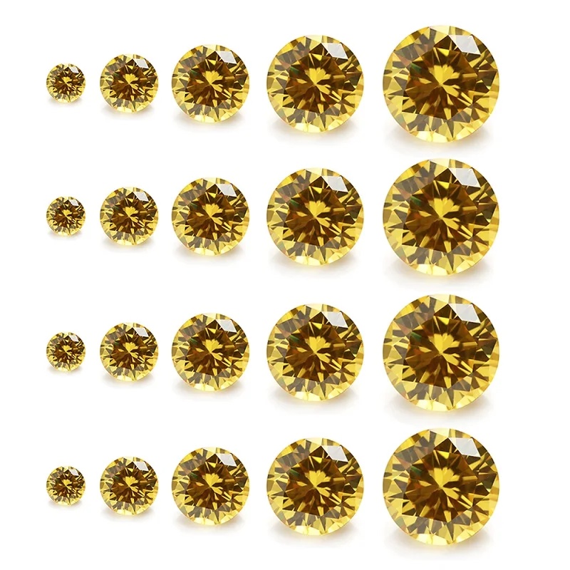 Round Colored Cubic Zirconia Golden Yellow Loose Stone
