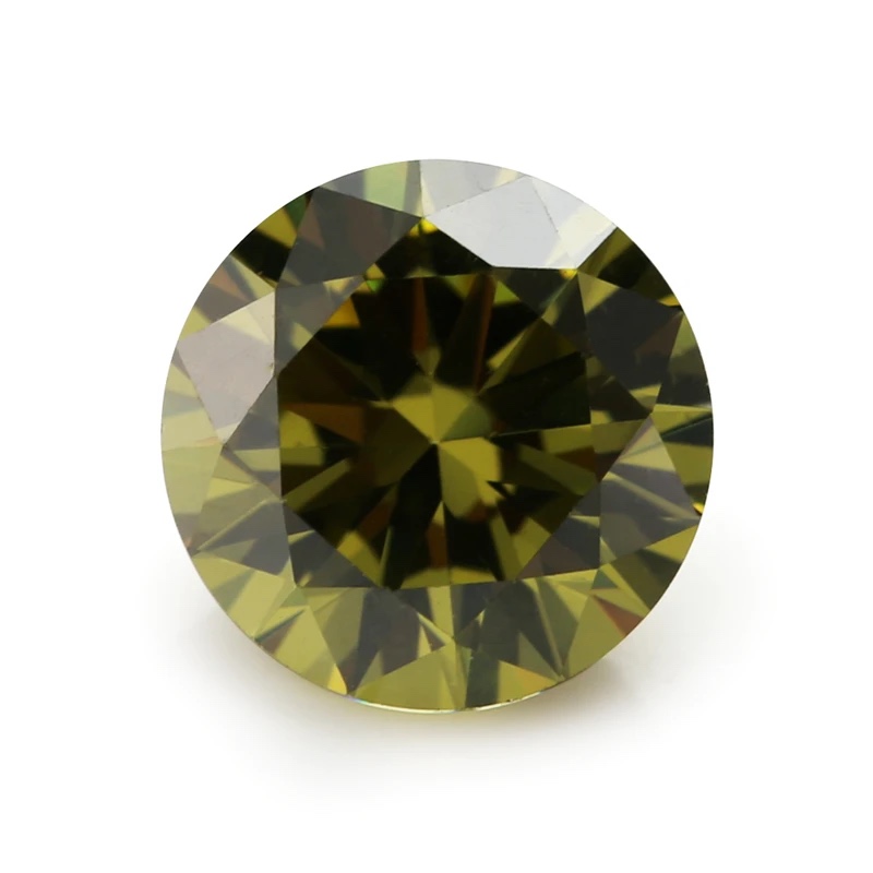 Round Colored Cubic Zirconia Olive Green Loose Stone