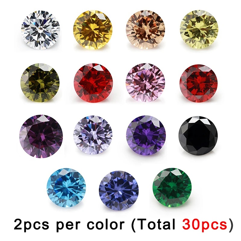Round Colored Cubic Zirconia 2pcs Per Color Loose Stone