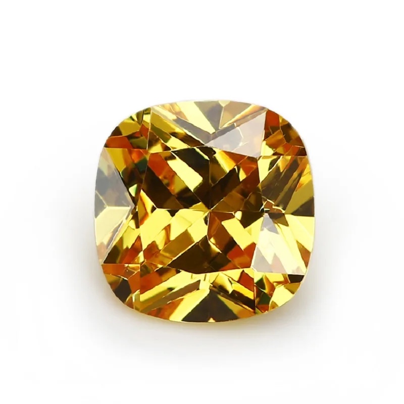 Square Cushion Colored Cubic Zirconia Golden Yellow Loose Stone