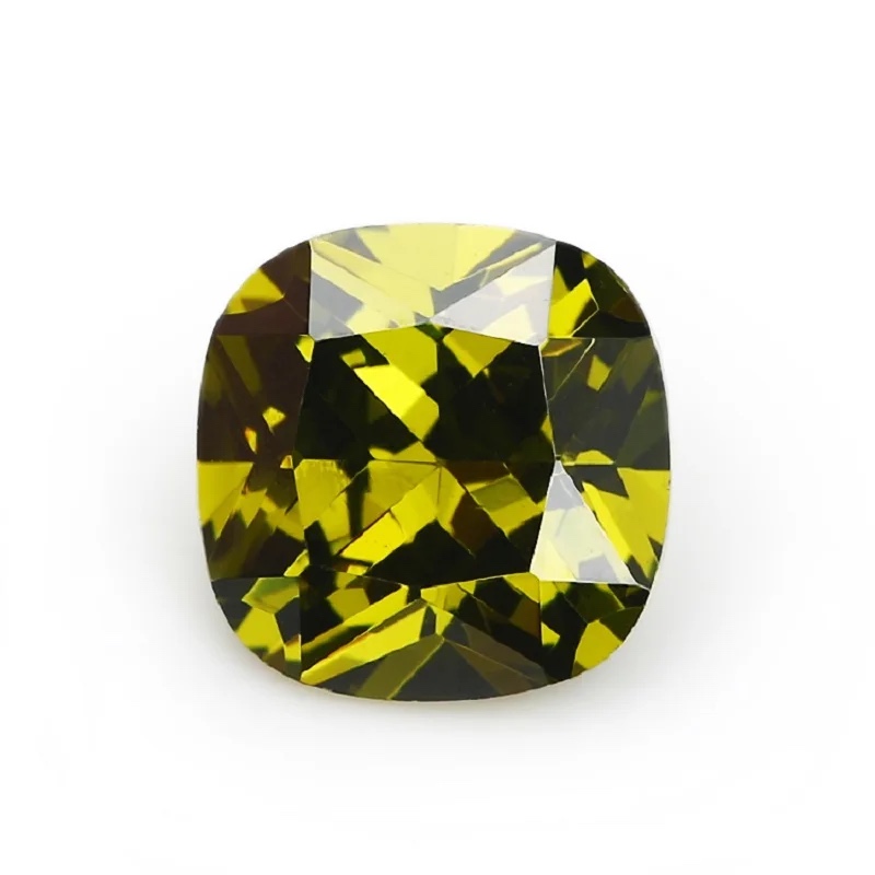 Square Cushion Colored Cubic Zirconia Olive Green Loose Stone