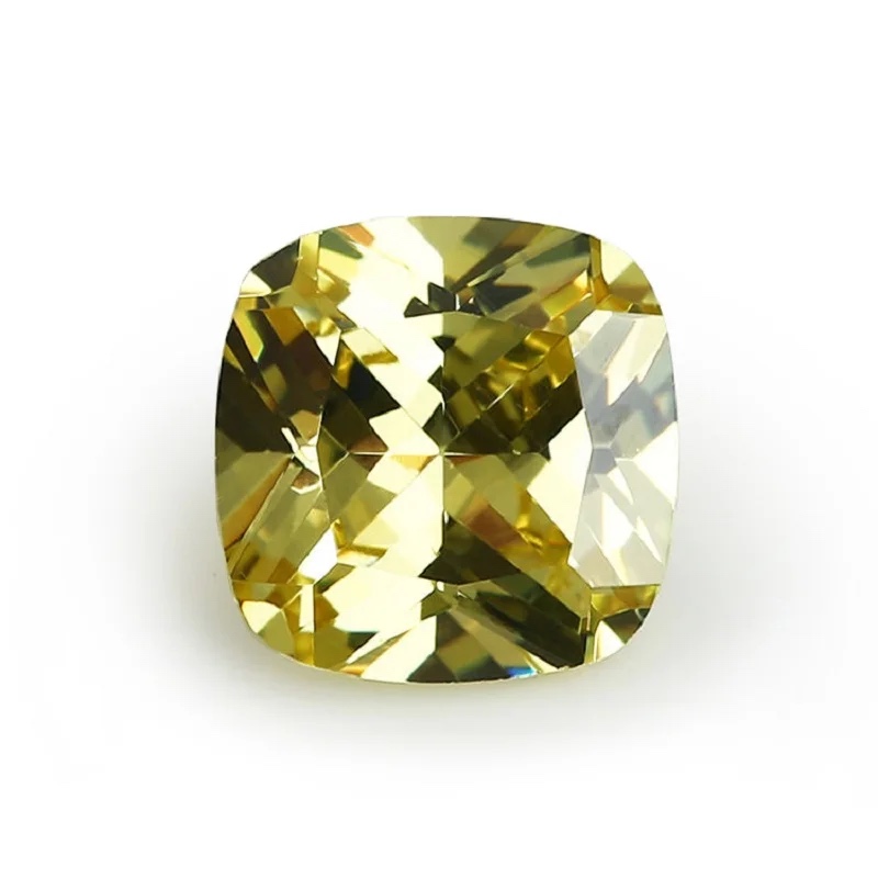 Square Cushion Colored Cubic Zirconia Olive Yellow Loose Stone