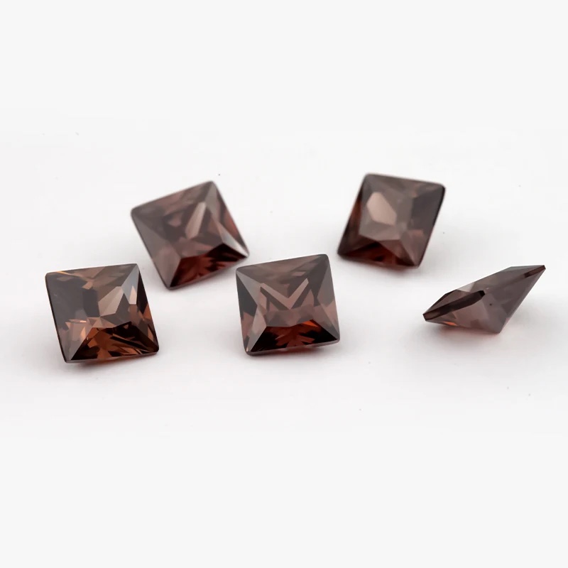 Square Cushion Colored Cubic Zirconia Coffee Color Loose Stone